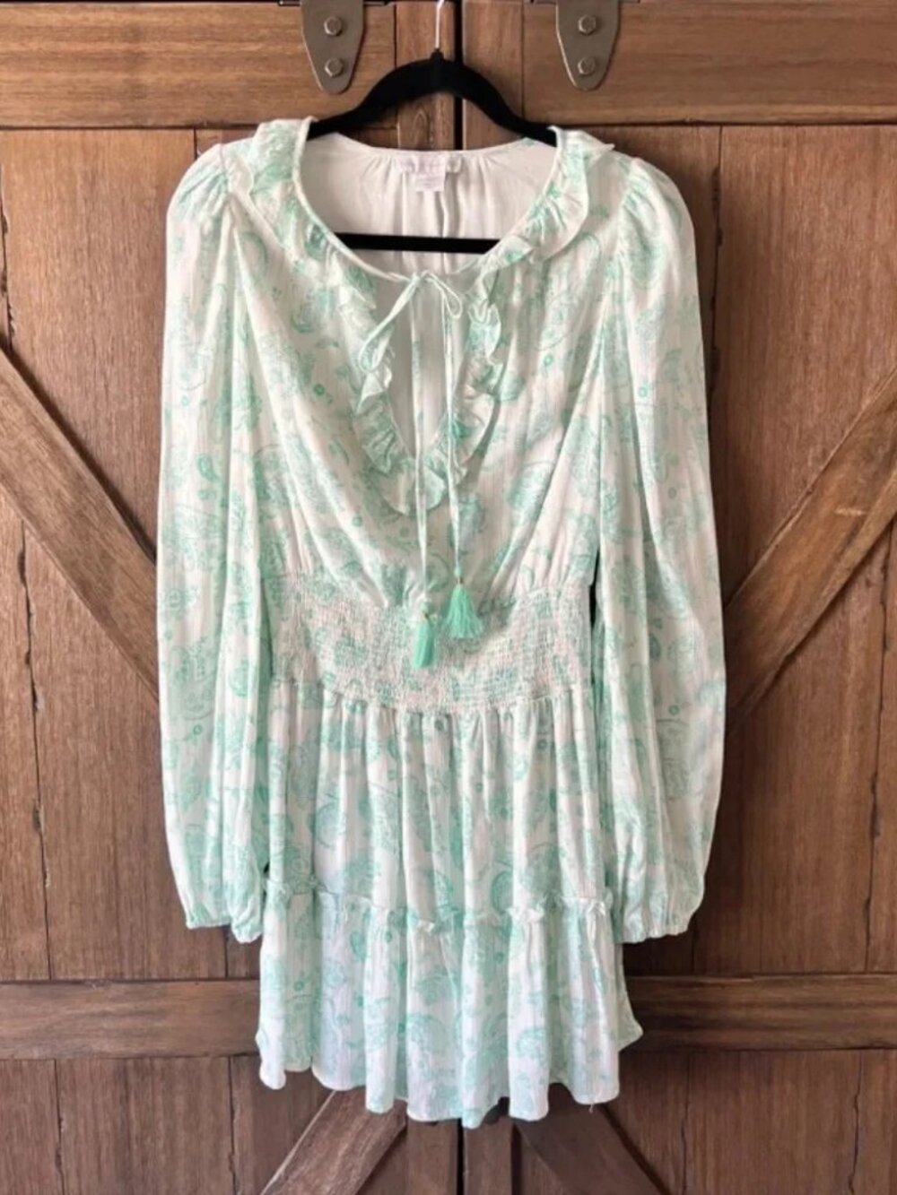 House of Harlow 1960 Paisley Long Sleeve Ruffle Smocked Mini Dress Size S EUC